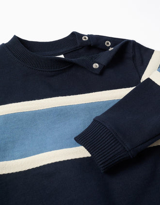 Sweat de algodão com bloco de cores para bebé menino, azul/branco