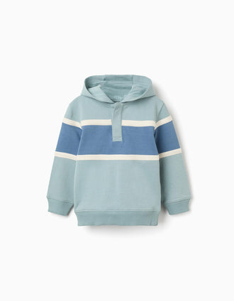 Sweat en coton à capuche et bloc de couleurs pour garçon, vert/bleu/blanc