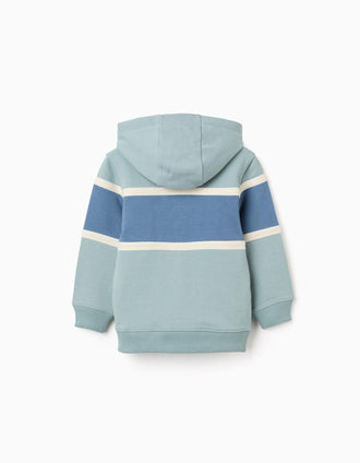 Sweat en coton à capuche et bloc de couleurs pour garçon, vert/bleu/blanc