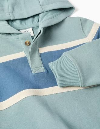 Sweat en coton à capuche et bloc de couleurs pour garçon, vert/bleu/blanc