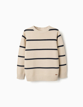 Pull en coton rayé pour garçon, beige/bleu foncé