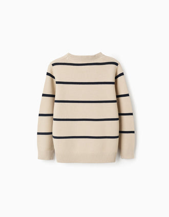 Pull en coton rayé pour garçon, beige/bleu foncé