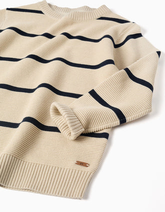 Pull en coton rayé pour garçon, beige/bleu foncé