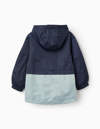Cortavientos con capucha y bolsillos para niño, azul oscuro/verde