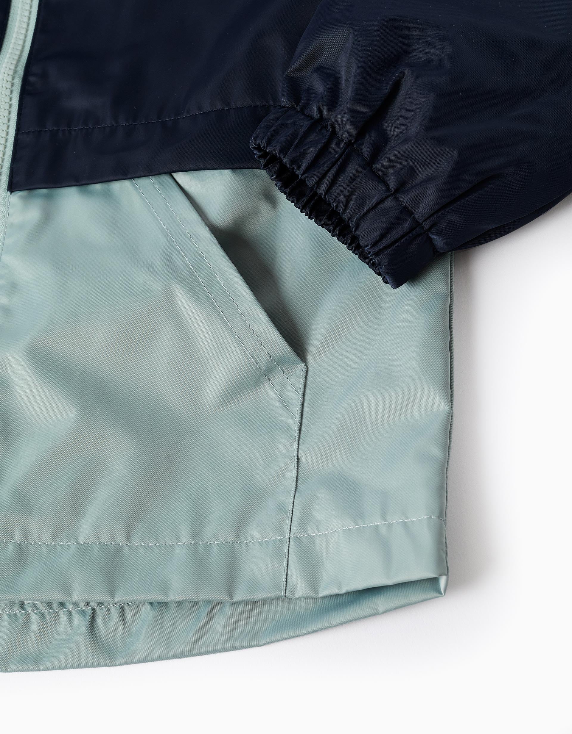 Coupe-vent à capuche et poches pour garçon, bleu foncé/vert