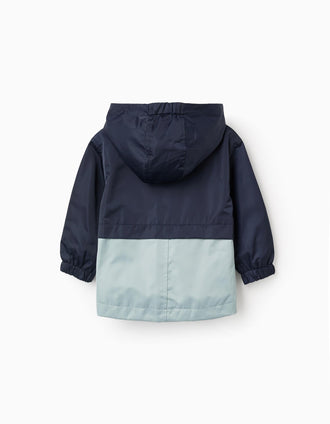 Cortavientos con capucha y bolsillos para bebé niño, azul oscuro/verde