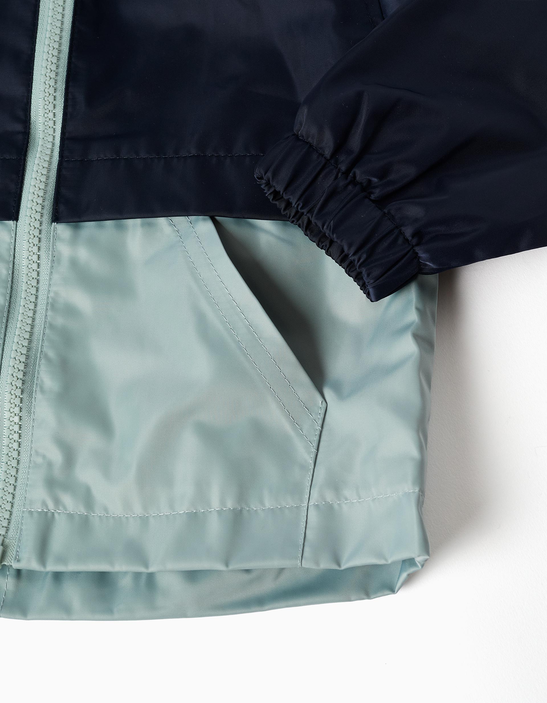 Coupe-vent à capuche et poches pour bébé garçon, bleu foncé/vert