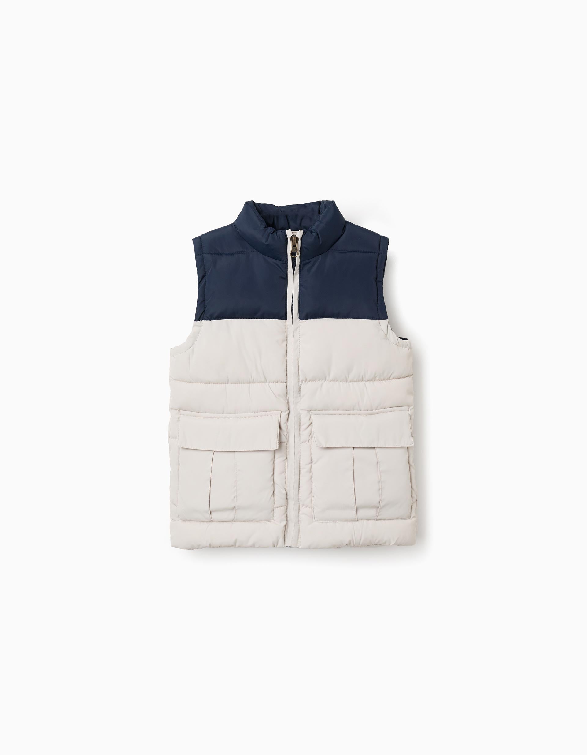 Padded vest with flap pockets for boys, dark blue/beige