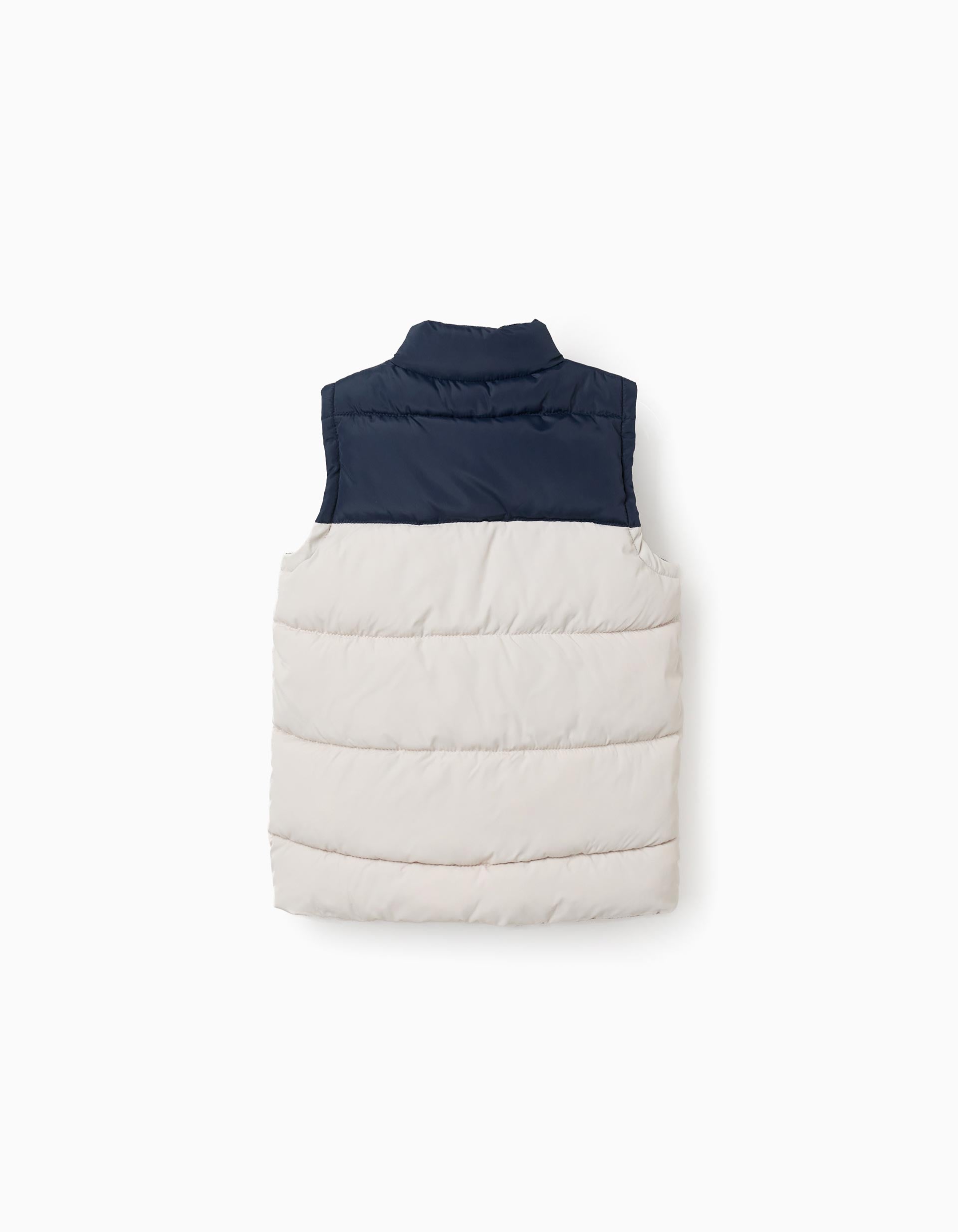 Padded vest with flap pockets for boys, dark blue/beige