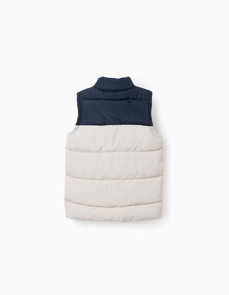 Chaleco acolchado con bolsillos con solapa para niño, azul oscuro/beige