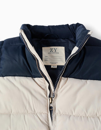 Chaleco acolchado con bolsillos con solapa para niño, azul oscuro/beige