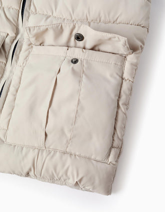Chaleco acolchado con bolsillos con solapa para niño, azul oscuro/beige