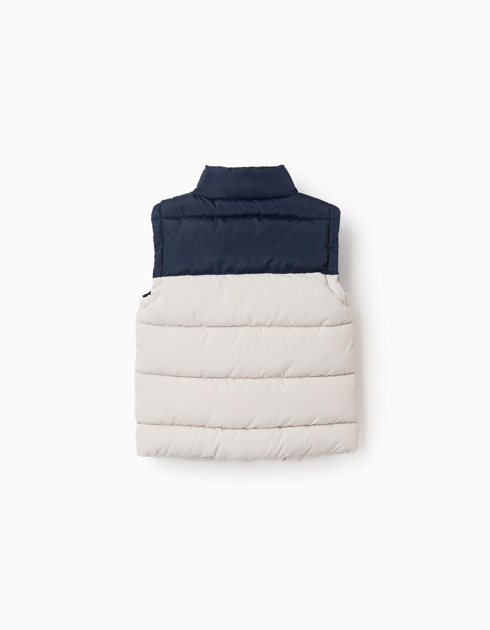Padded vest with flap pockets for baby boys, dark blue/beige