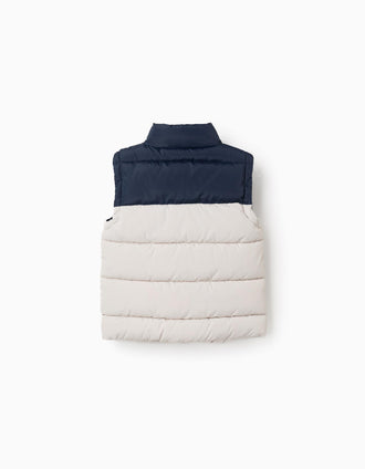 Chaleco acolchado con bolsillos con solapa para bebé niño, azul/beige