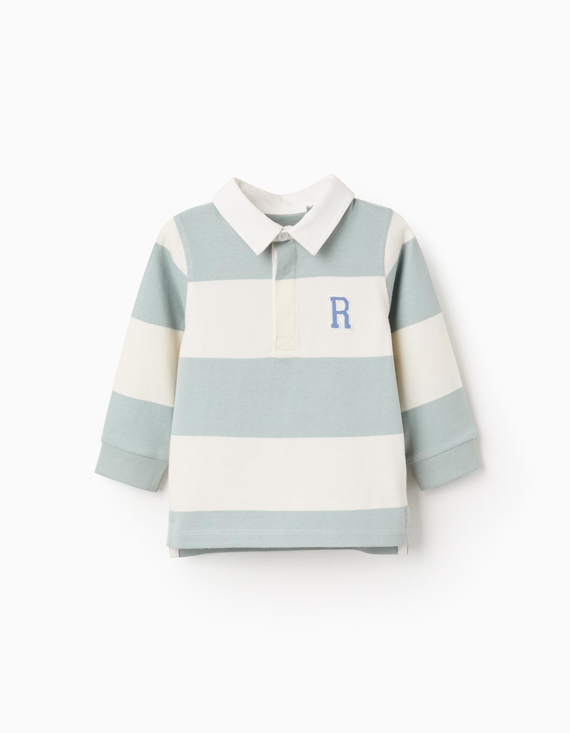 Long sleeve polo shirt with stripes for baby boys, white/light green