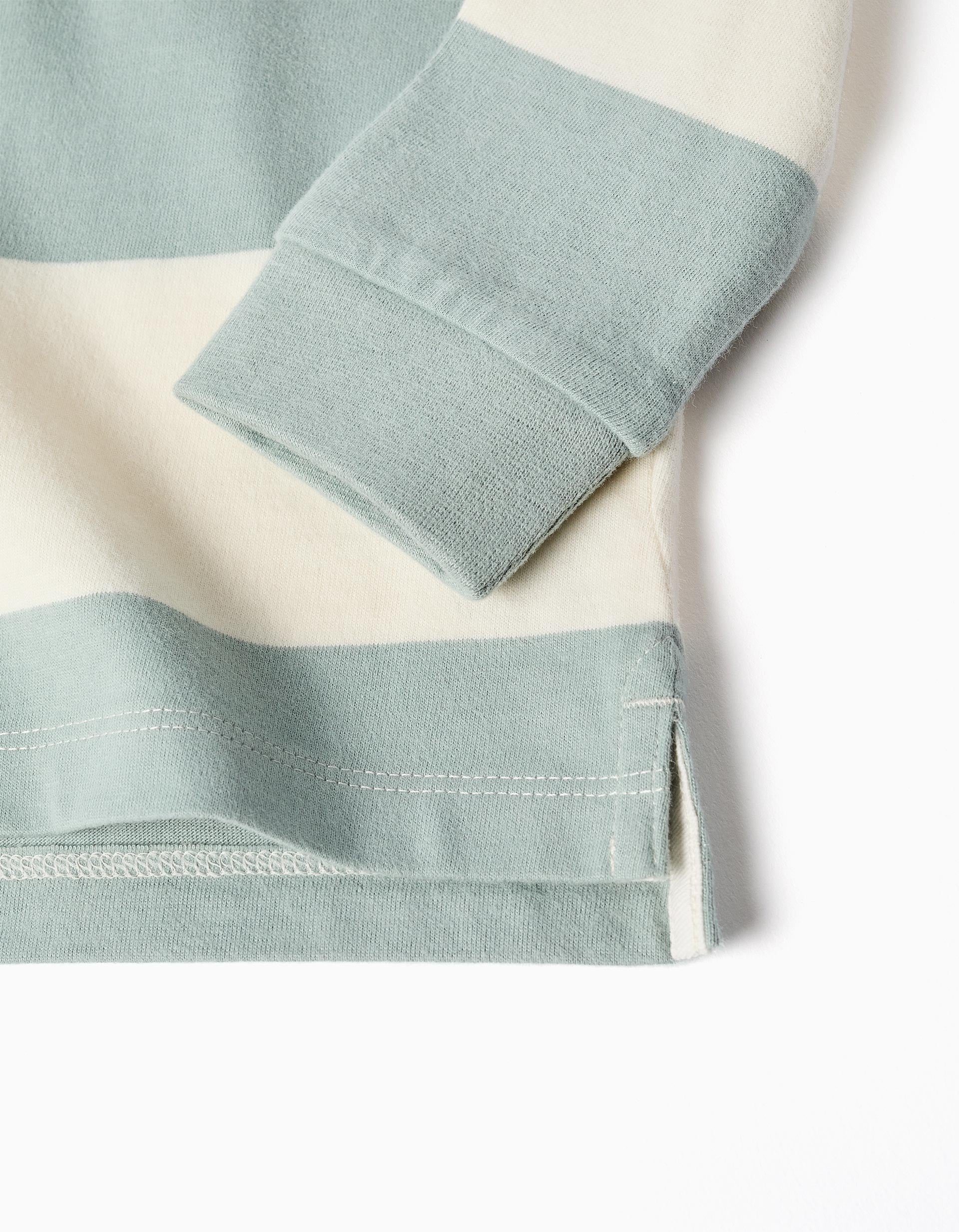Long sleeve polo shirt with stripes for baby boys, white/light green