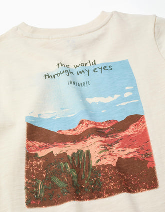 Long sleeve cotton T-shirt with Lanzarote prints for boys, light beige