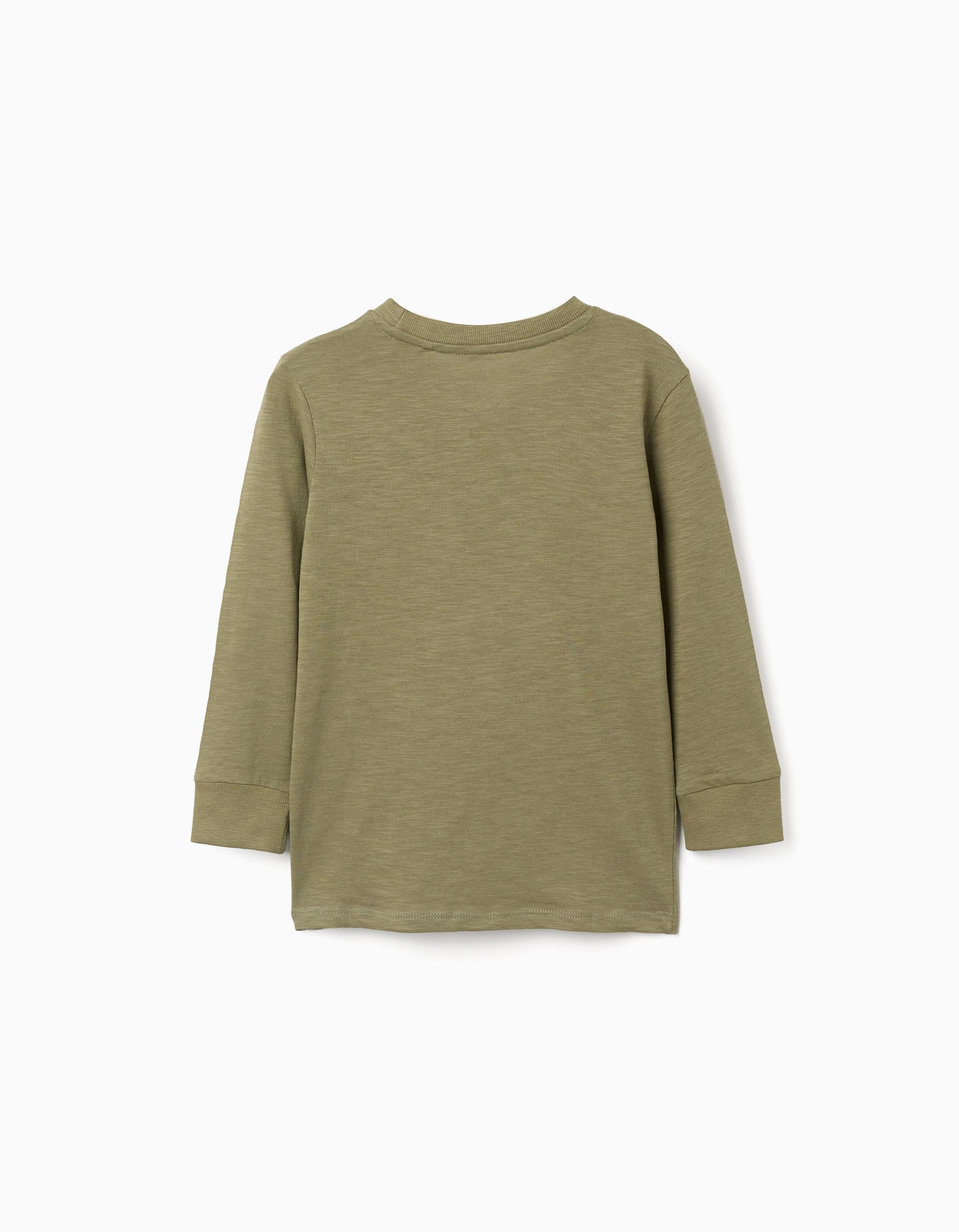 Long sleeve cotton T-shirt Work of Art for boys, dark green