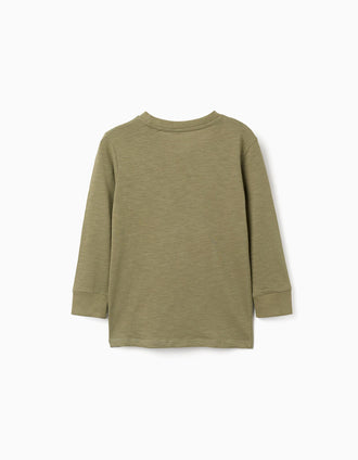 Long sleeve cotton T-shirt Work of Art for boys, dark green