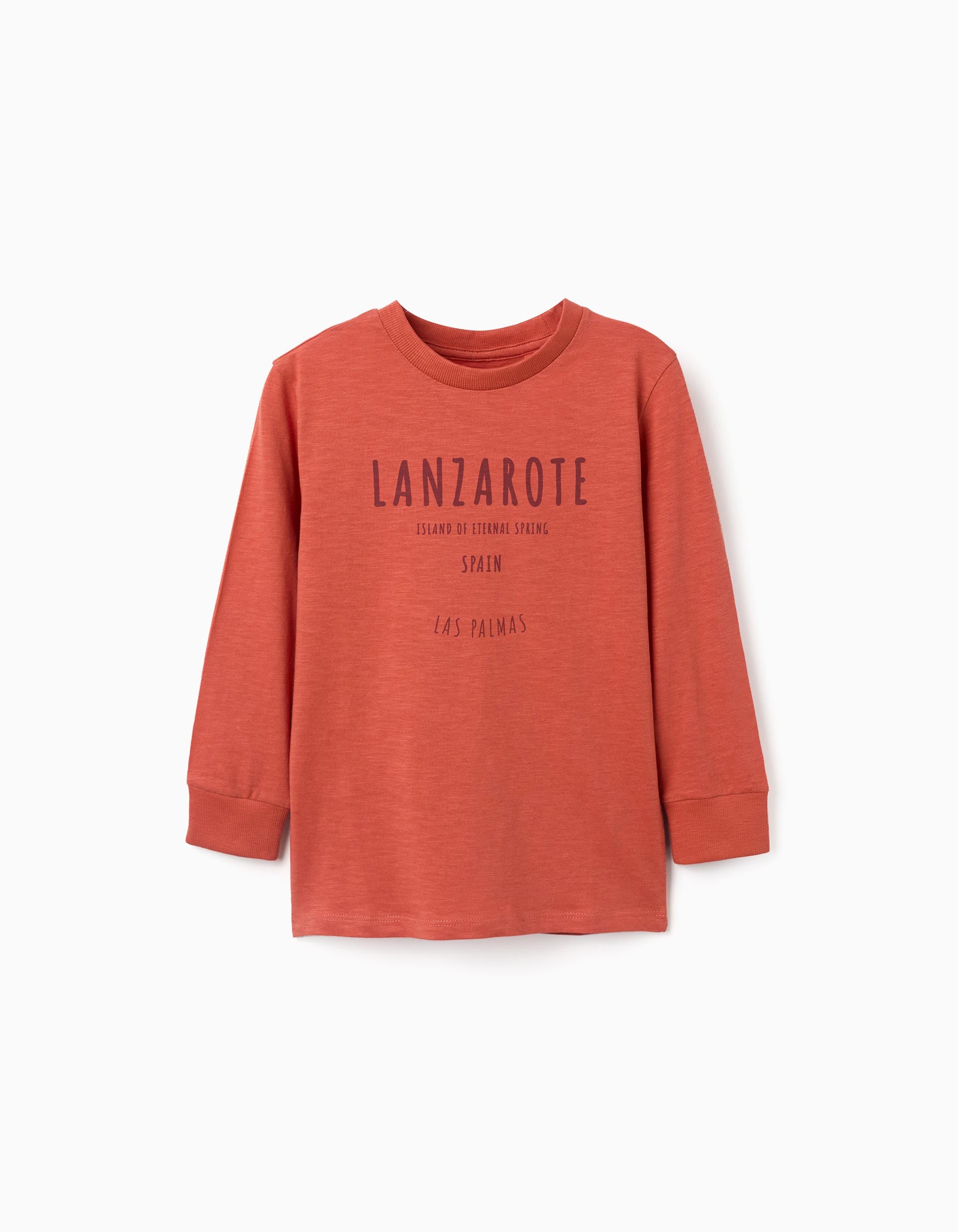 Long sleeve cotton T-shirt with Lanzarote print for boys, orange