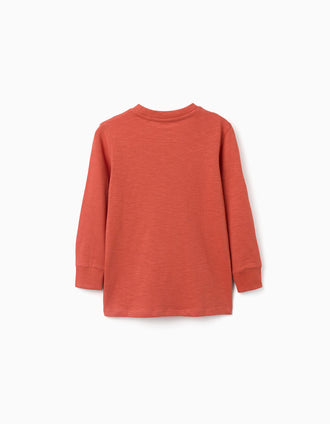 Long sleeve cotton T-shirt with Lanzarote print for boys, orange