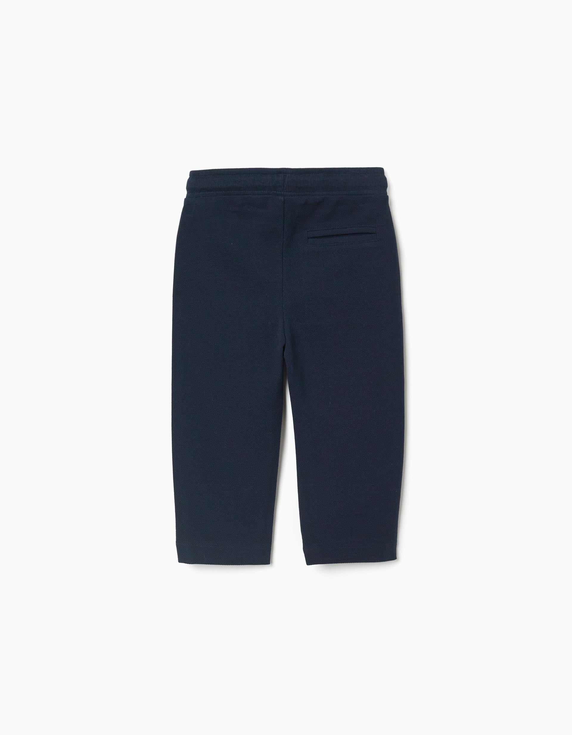 Calças slim em piqué de algodão com cordão para bebé menino, azul-escuro