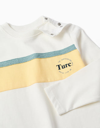 Long sleeve cotton T-shirt with print for baby boys, white/yellow/green