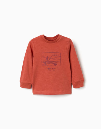 Long sleeve cotton T-shirt Work of Art for baby boys, orange