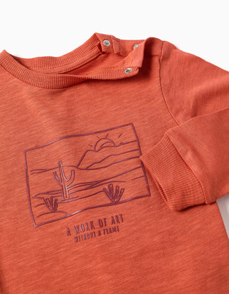 Long sleeve cotton T-shirt Work of Art for baby boys, orange