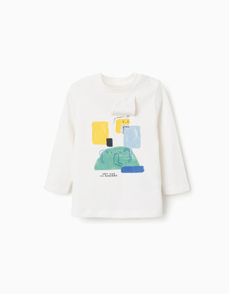 T-shirt en coton à manches longues et imprimé Art pour bébé garçon, blanc