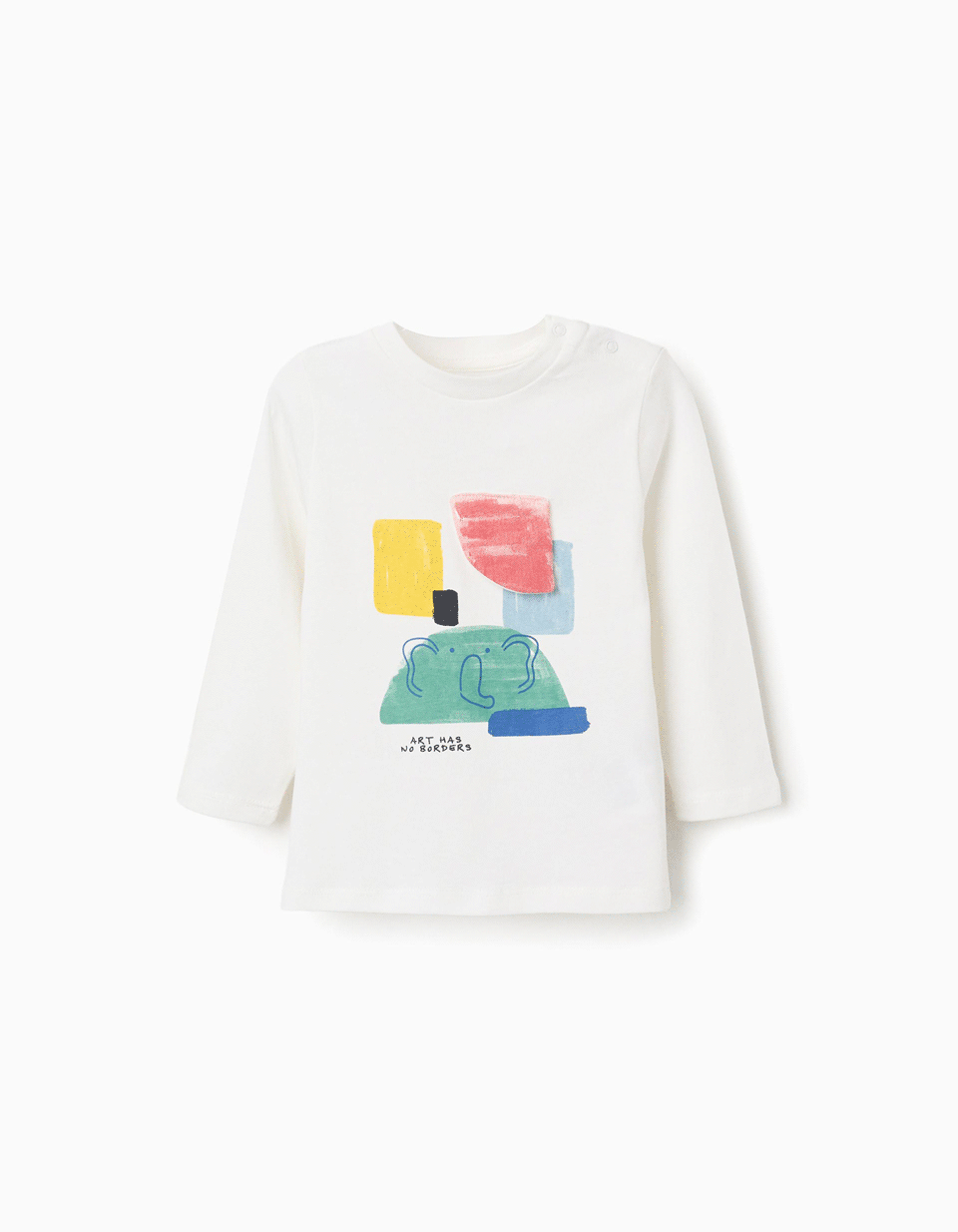 T-shirt de algodão com estampado Art para bebé menino, branco