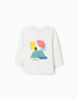 Long sleeve cotton T-shirt with Art print for baby boys, white