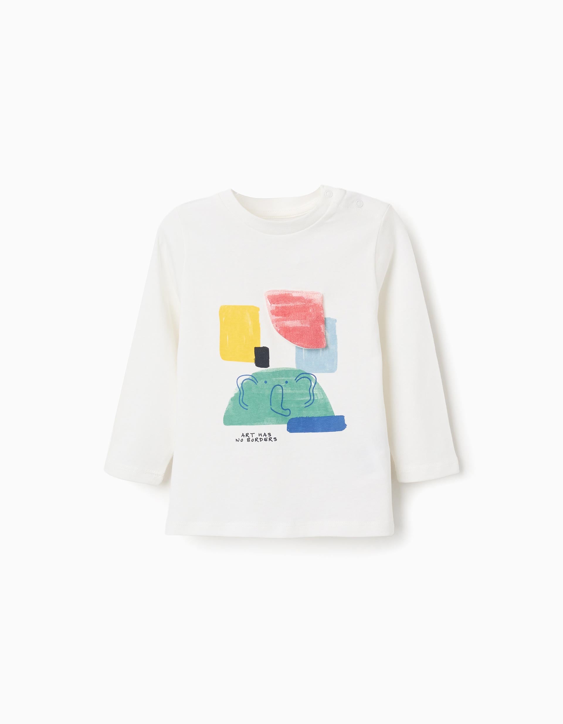 T-shirt de algodão com estampado Art para bebé menino, branco