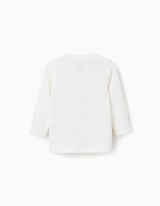 T-shirt en coton à manches longues et imprimé Art pour bébé garçon, blanc