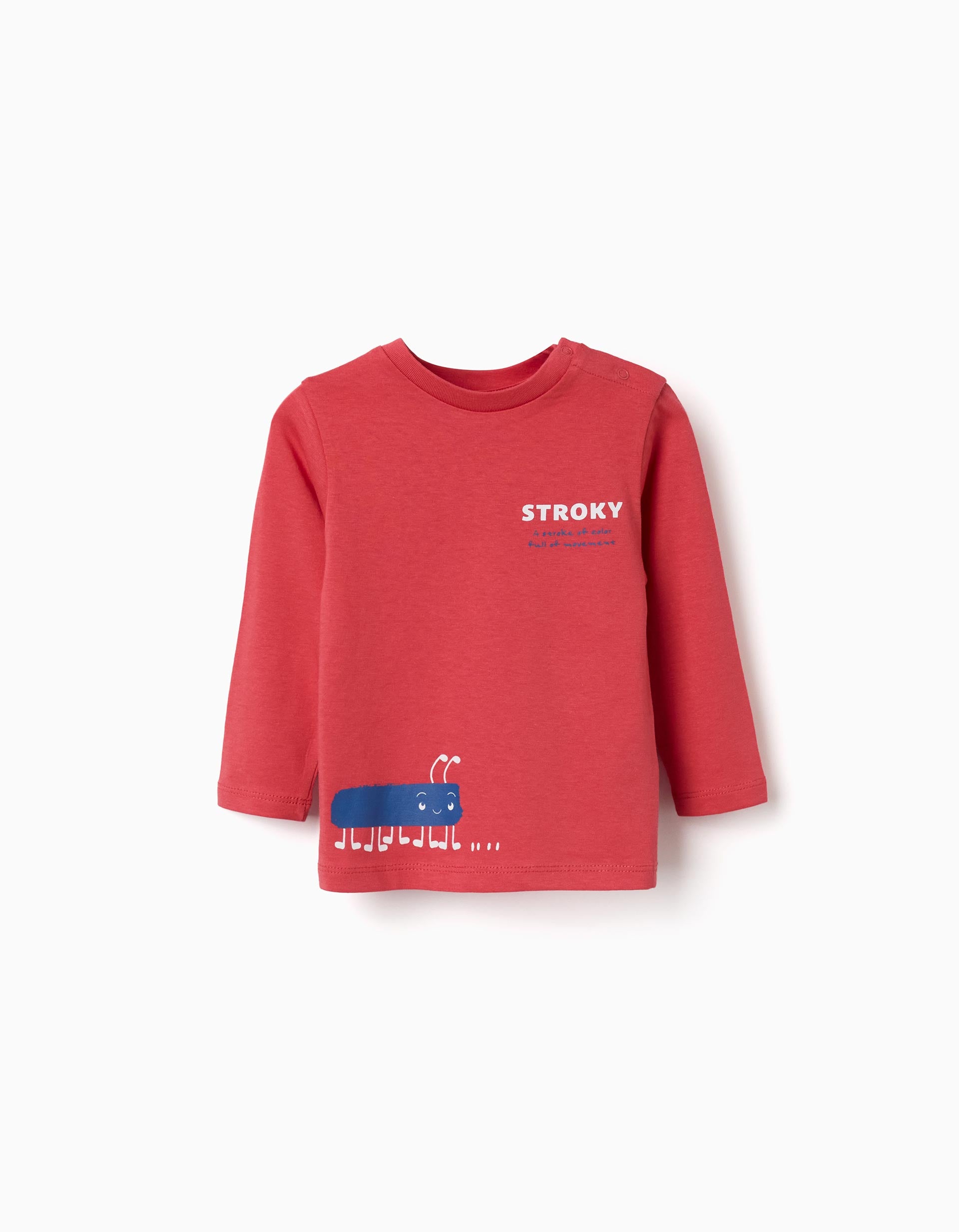 T-shirt de algodão de manga comprida Stroky para bebé menino, vermelho