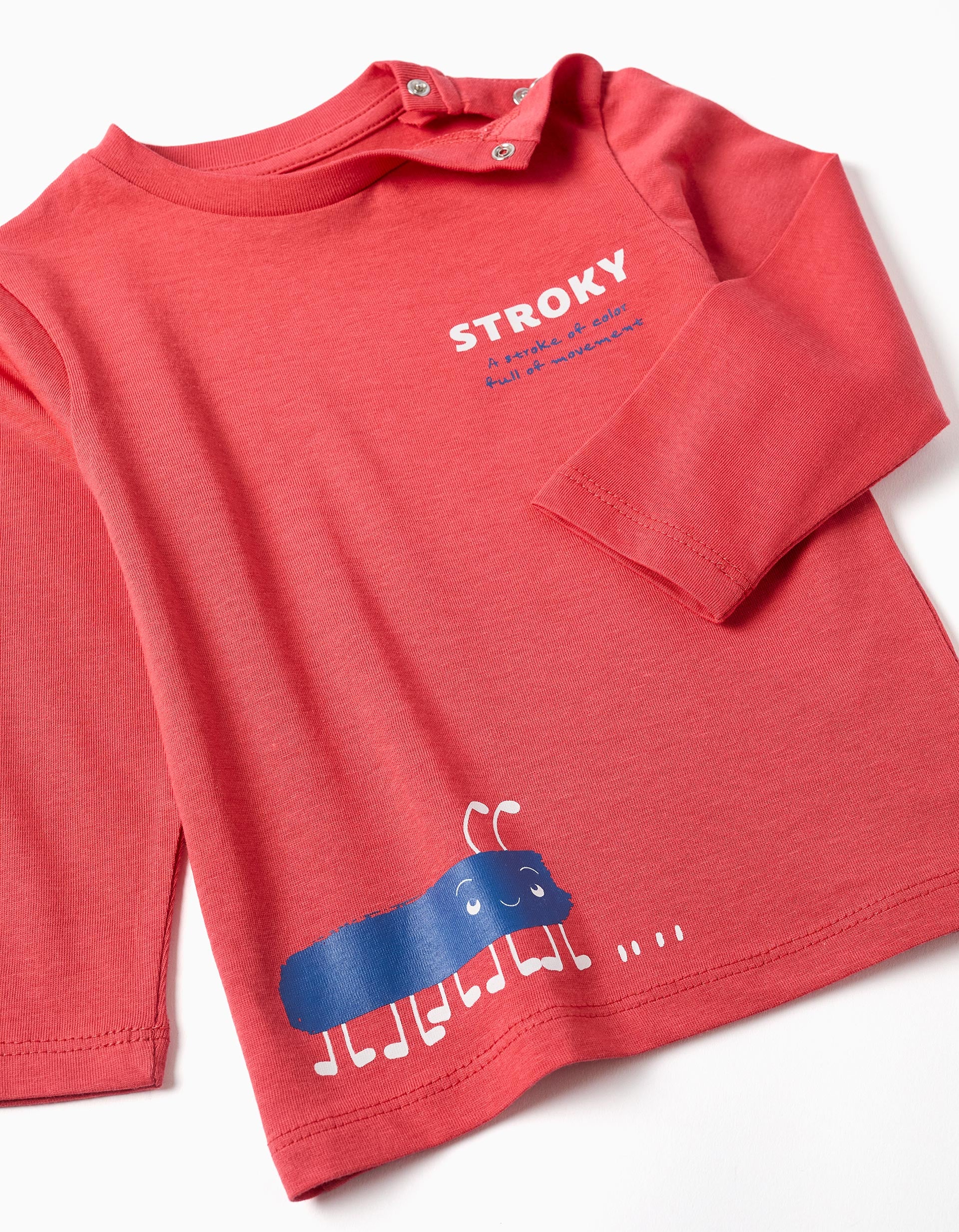 T-shirt de algodão de manga comprida Stroky para bebé menino, vermelho