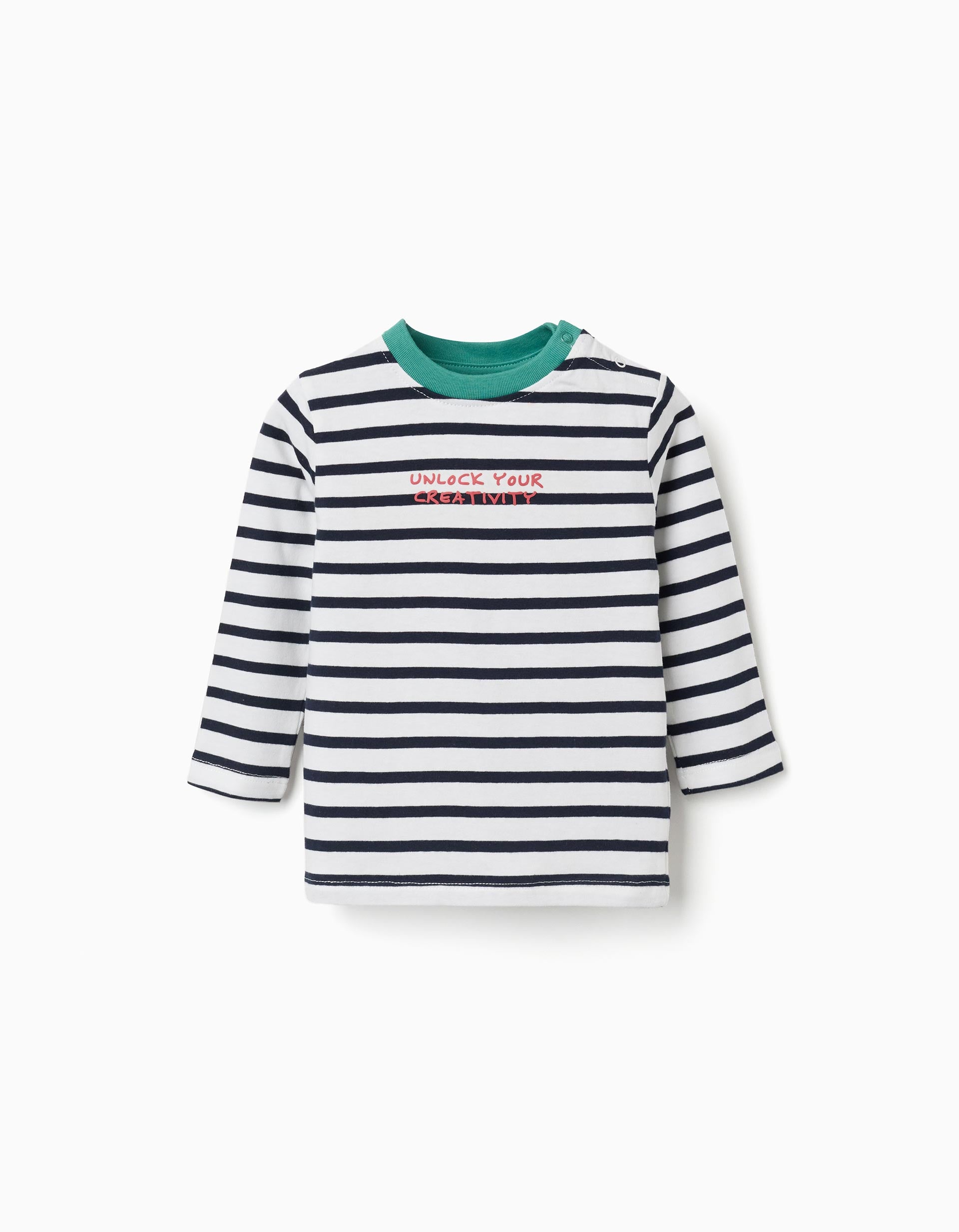 T-shirt en coton à manches longues et rayures pour bébé garçon, blanc/bleu