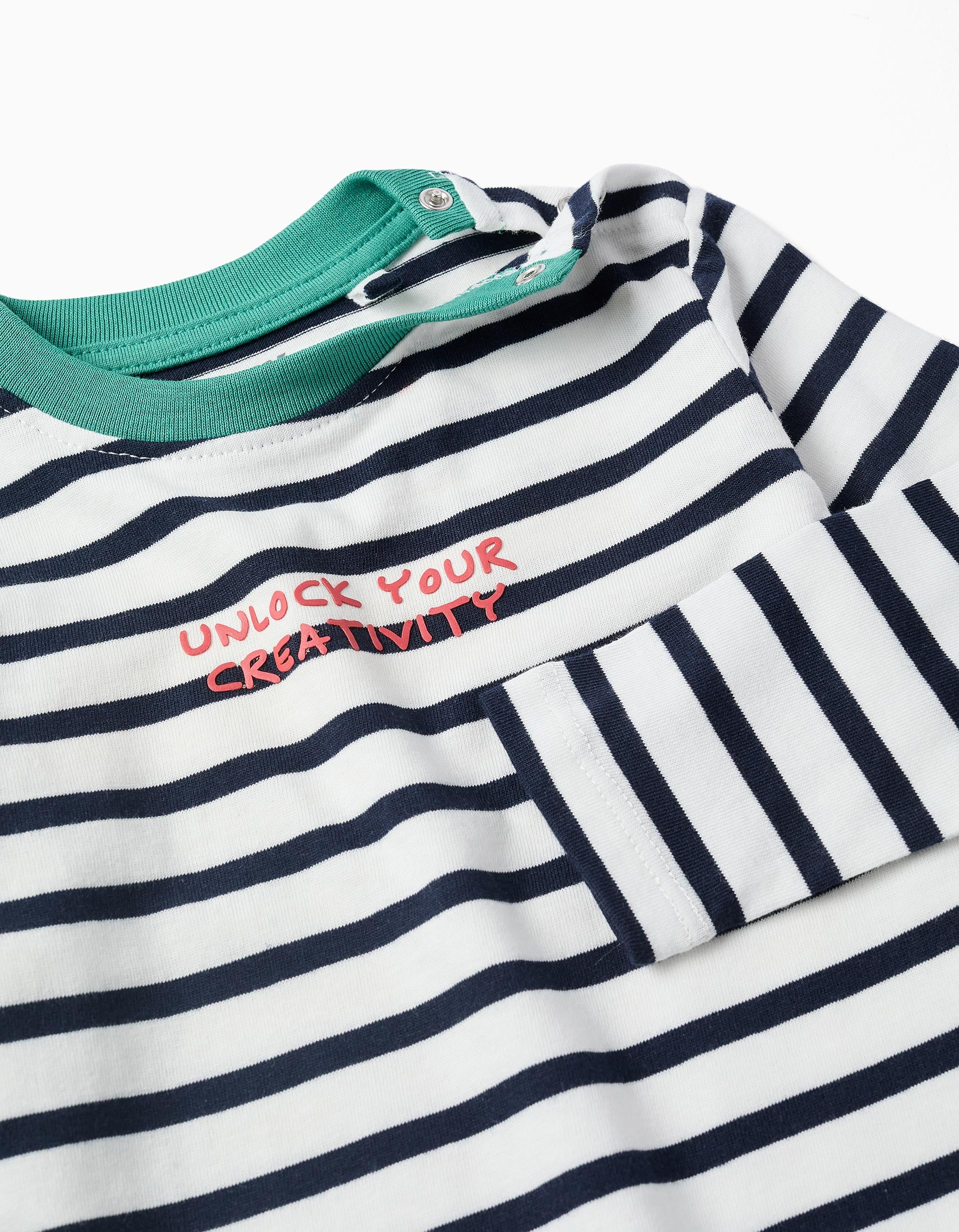 T-shirt en coton à manches longues et rayures pour bébé garçon, blanc/bleu