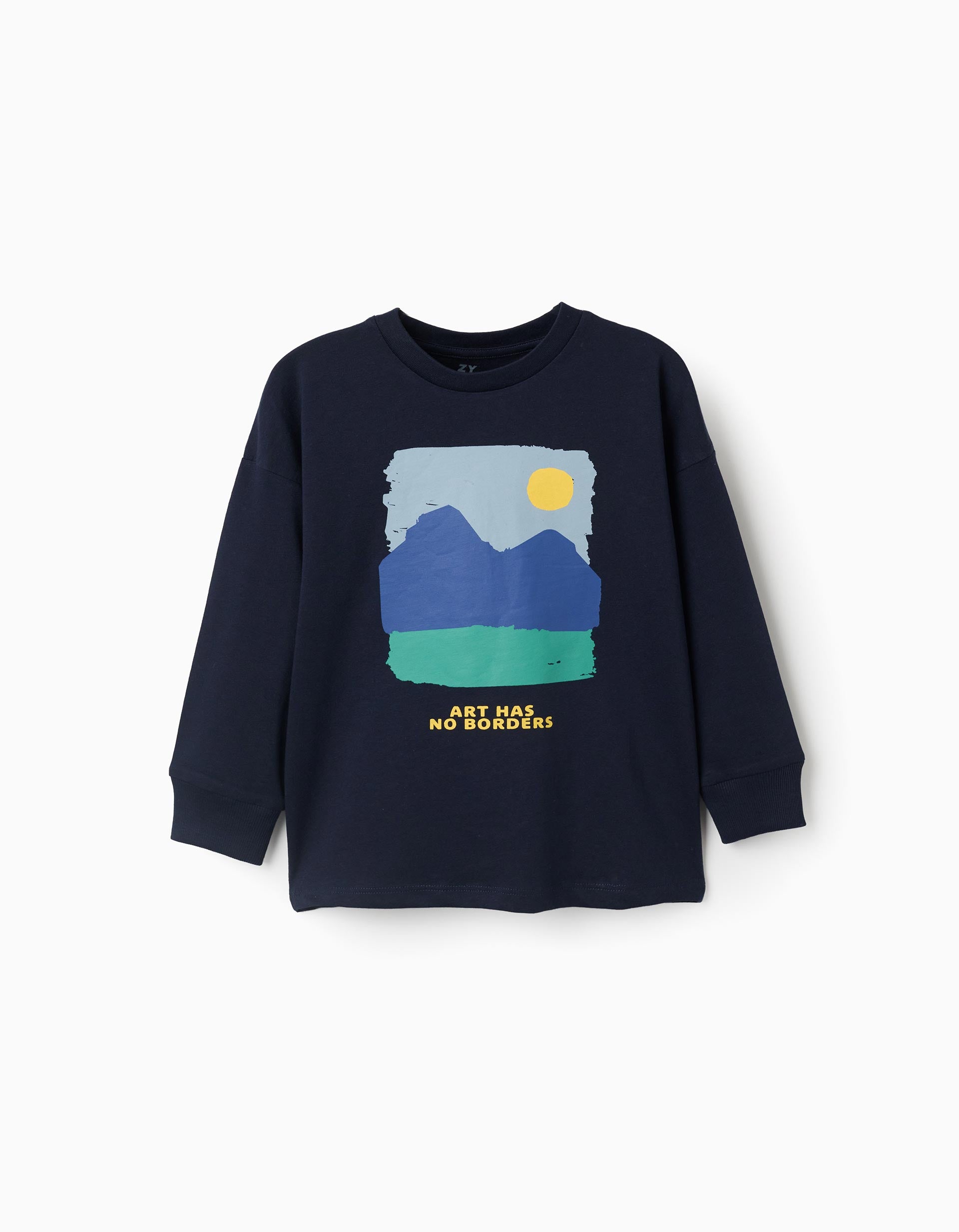 Long sleeve cotton T-shirt with Art print for boys, dark blue