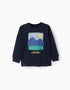 T-shirt à manches longues et imprimé Art pour garçon, bleu foncé