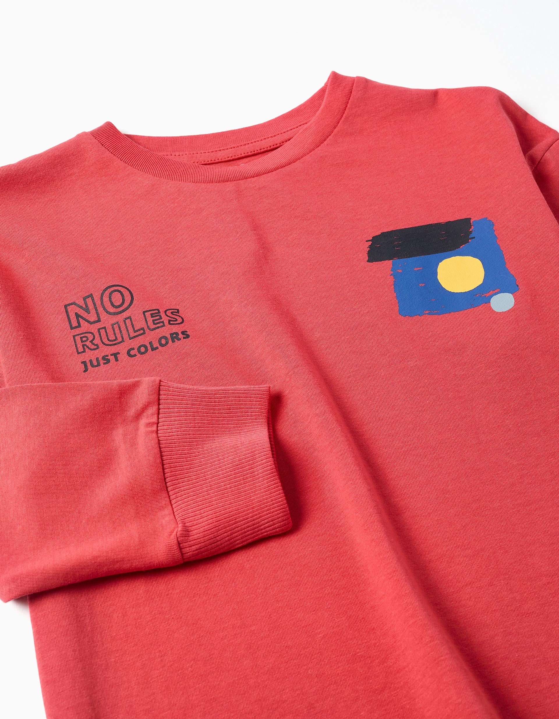 T-shirt à manches longues et imprimé No Rules pour garçon, rouge