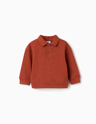 Sweat de algodão com gola polo e estampado para bebé menino, laranja