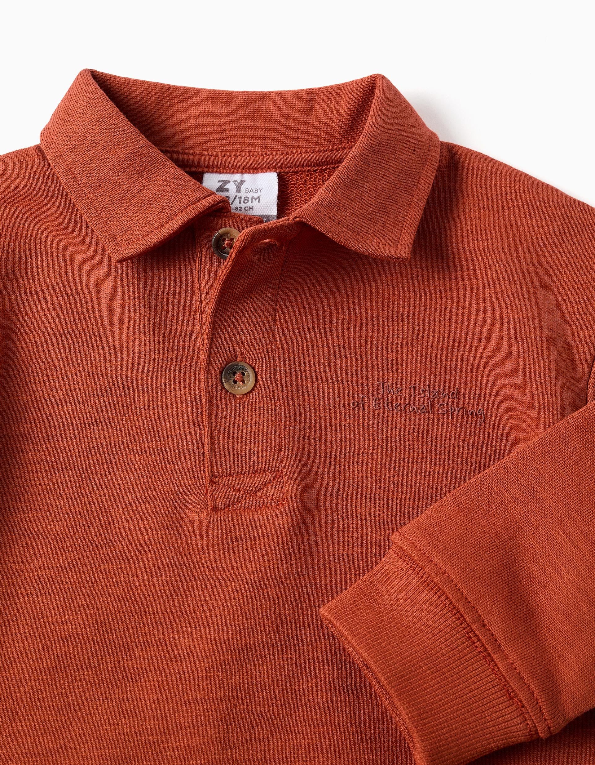 Sweat de algodão com gola polo e estampado para bebé menino, laranja