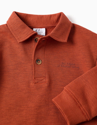 Sweat de algodão com gola polo e estampado para bebé menino, laranja