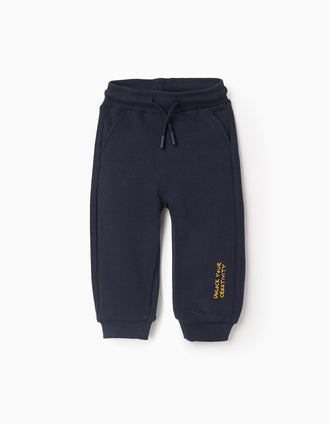Cotton joggers with Creativity print for baby boys, dark blue