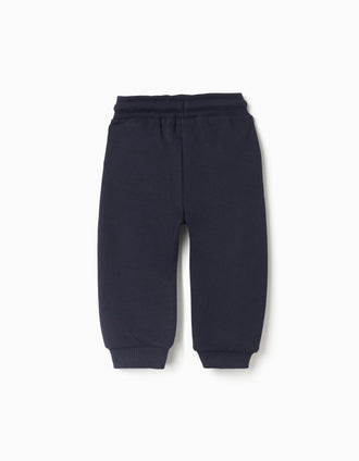 Cotton joggers with Creativity print for baby boys, dark blue