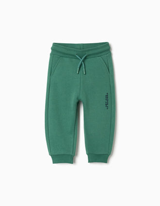 Cotton joggers with Art print for baby boys, green