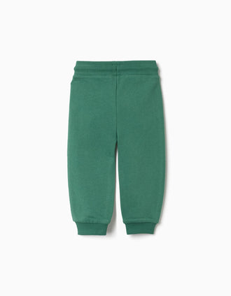 Cotton joggers with Art print for baby boys, green