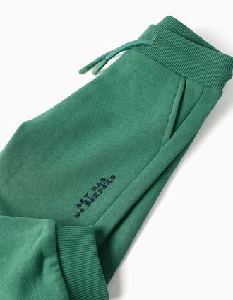 Cotton joggers with Art print for baby boys, green