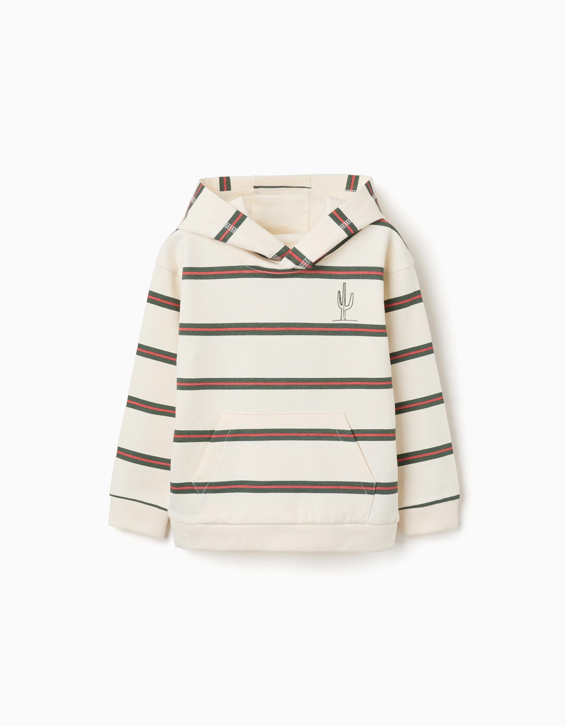 Sweat de algodão com capuz às riscas para bebé menino, bege